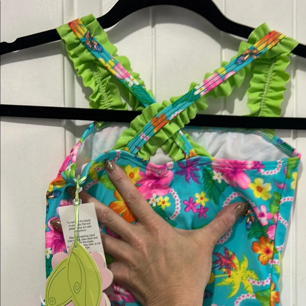 Hula Star Blue and Green One Piece Swimsuit with Tropical Flair